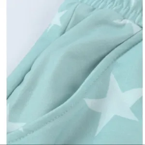Star Print Lounge Set Mint Green Pajama Set Soft Cozy 2 Piece Boutique NEW M thumbnail 4