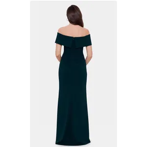 Xscape Women's Long Scuba Crepe Off-The-Shoulder Dress 3008X Size 4 Ruffle thumbnail 2