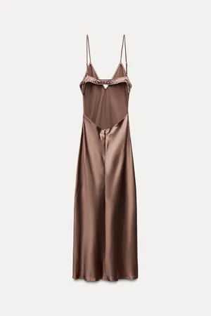 Zara dress midi maxi satin wedding lingerie chocolate brown party cocktail thumbnail 14