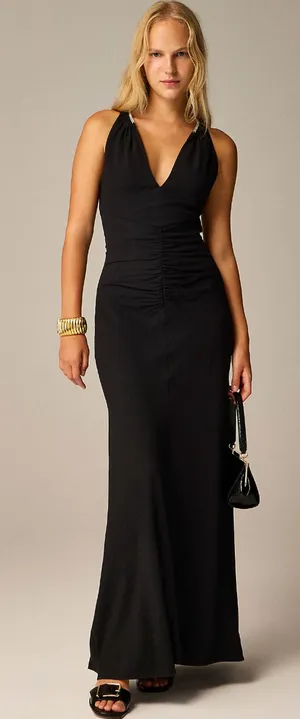 J.Crew Collection Full Length Embellished Ruched Dress Black Formal US 6 NWT thumbnail 1