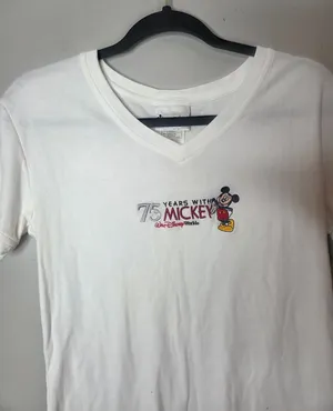 Walt Disney World Women Large White 75Year with Mickey V-Neck Short Sleeve Shirt thumbnail 1