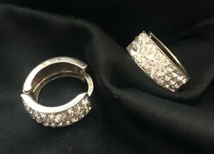 14k silver plated sterling silver hoop earrings pave set CZ simulated Diamonds thumbnail 1