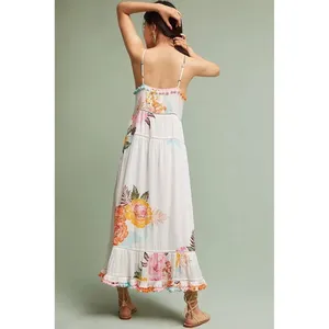 Anthropologie‎ FARM RIO Havana Floral Dress Midi Pom Poms Vacation Large Petite thumbnail 8