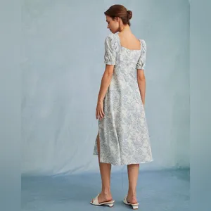 RIHOAS The Blue Sweetheart Neck Puff Sleeve Floral Midi Dress thumbnail 3