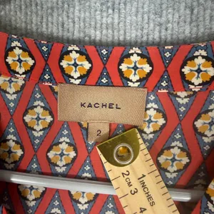 Kachel Size-2 Blouse Red Blue Geometric Diamond 100% Silk Smocked thumbnail 3