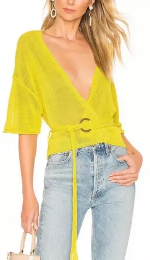 Free People Oh Hello Yellow Cardigan Sweater thumbnail 1