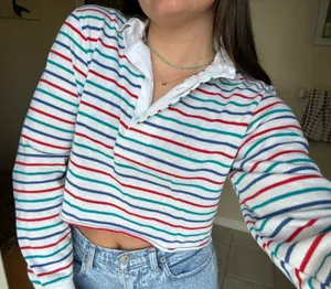 Vintage Striped Cropped Long Sleeve Top thumbnail 1