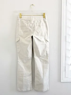 American Eagle AE Stretch Classic Bootcut Cargo Pants Cream Ivory Utility Gorp thumbnail 4