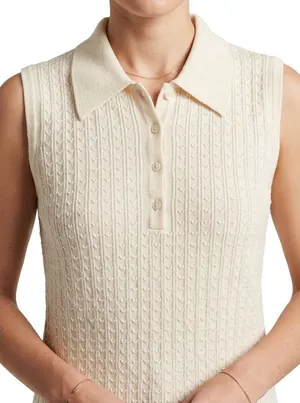 Vintage Banana Republic Cream Merino Wool Beaded Sleeveless Polo Sweater Tank L thumbnail 1