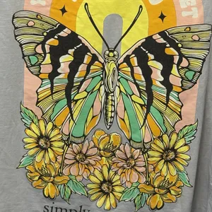 Simply Southern T-Shirt Women Kind Butterfly Flowers Medium Large Gray Oversized thumbnail 3