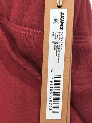 Skims Cotton Fleece Classic Straight Leg Pant Merlot Small new with tags thumbnail 10