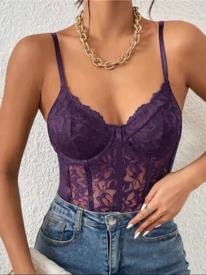 Purple Lace Bodysuit NWOT Size L thumbnail 3