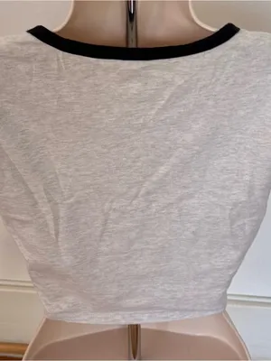 Garage Y2K Light Gray Crop Top with Black Trim and White Stripe, size S Petite thumbnail 2