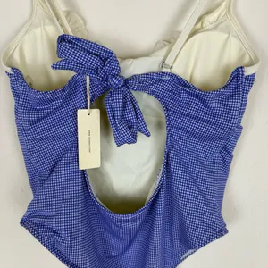 Seamolly Vintage Gingham Spliced Ruched Ruffles Retro Chic One-Piece Swimsuit thumbnail 8