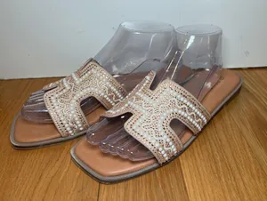 Rouge Helium Sandals Womens Size 9 Beige Beaded Studded Slide Slip On Shoes thumbnail 1