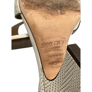 Jimmy Choo Woven‎ Ankle Strap Block Heel Sandals Beige IT 37 Made in Italy thumbnail 6