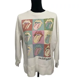 The Rolling Stones Pop‎ Art Tongue Graphic Sweatshirt Off White XS Oversized thumbnail 3