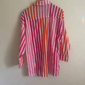 Beach Riot Revolve Alexa Pink Orange Stripe Cotton Button Down Swim Cover Up thumbnail 3