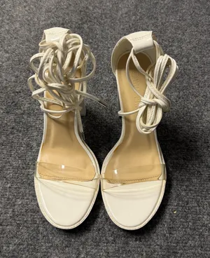 Wild Diva Women's White Lace-Up Clear Strap Heels thumbnail 1