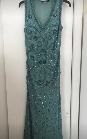 Modcloth Teal Sequin Beaded Formal Gown / Prom Dress thumbnail 1