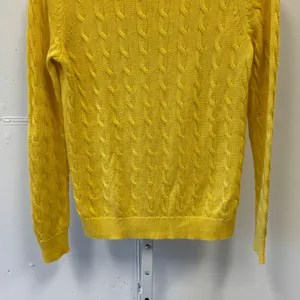 Lauren Ralph Lauren Yellow Cable Knit Shoulder Button Sweater Womens Medium thumbnail 4
