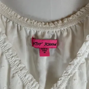 Betsey Johnson White Swiss Dot Midi Dress Smocked Waist Tiered Ruffle Milkmaid M thumbnail 3