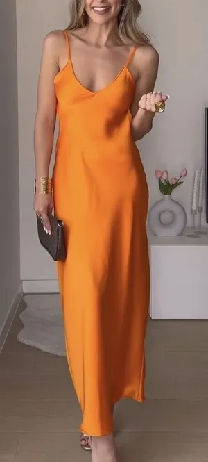 ZARA Orange Satin Dress thumbnail 1