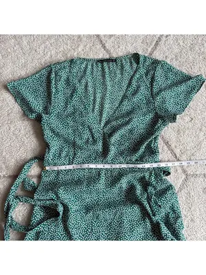 Abercrombie & Fitch Green Floral Wrap Dress Cottagecore Mini Ruffle Hem Sz M thumbnail 5