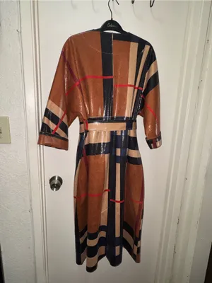 Plaid Belted Utility Trench Coat in Brown and Black thumbnail 10