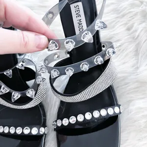 Steve Madden Lightning Rhinestone Stud Heels Black Y2K Sandals thumbnail 6