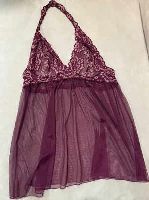 Victoria’s Secret Lace Halter Babydoll Lingerie in‎ Burgundy Size XL thumbnail 1