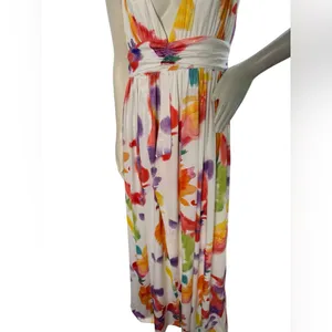 LORAGAL Floral Deep V Neck Floral Ruched Cinch Waist Maxi Dresses-Large NWT thumbnail 6