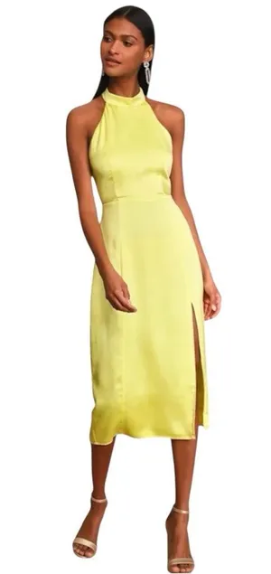 Lulus Women’s Open Back Yellow Halter Dress Size Medium thumbnail 1