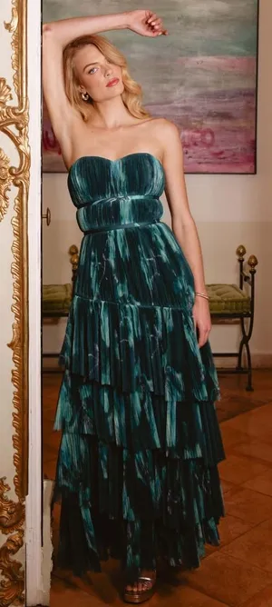 Hutch Lanza Strapless Tiered Ruffle Maxi Dress 0‎ NWT Anthropologie Tulle Gown thumbnail 1