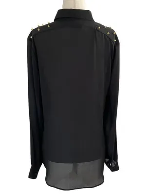 Forever 21 Women Size Medium Button Up Shirt Studded Lightweight Black #14-85E thumbnail 3