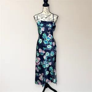 ASTR The Label Midnight Navy Satin Floral Midi Dress‎ S Autumn Wedding Guest NWT thumbnail 2