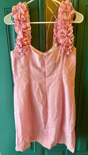 Lilly Pulitzer Devina Dress Pink Cosmo Seersucker Ruffle Strap Shift 10 thumbnail 5