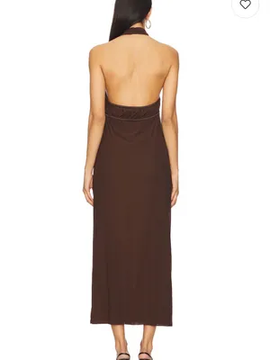 Misha Halter Cutout Satin Maxi Dress in Deep Brown thumbnail 4