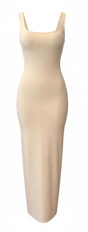 MESHKI Amara Scoop Neck Low Back Knit Maxi Dress Cream Size Medium NWOT thumbnail 1