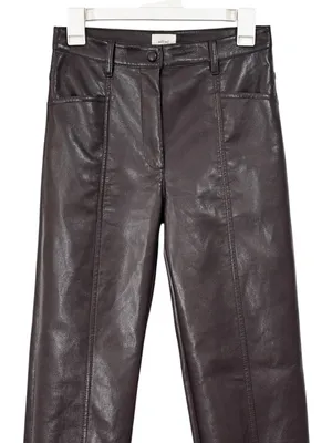 Wilfred Chocolate Brown Faux Leather Straight Leg Trouser Pants Size 4 Womens thumbnail 2