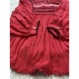 Free People Red Boho Embroidered Lace Peasant Top Women’s Size S/p thumbnail 16