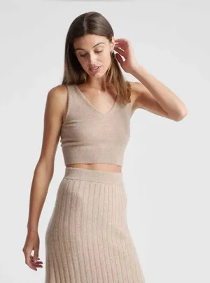 Quince 100% Mongolian Cropped Cashmere Tank Large Oatmeal thumbnail 1