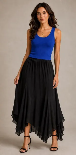 Express Black Silk Maxi Skirt Size S Flowy Handkerchief Hem Boho Elegant thumbnail 1