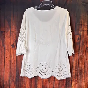 Solitaire Swim White Eyelet Tunic Top Sz L Beach Cover‎ Up Boho resort wear thumbnail 2
