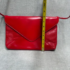 Vintage‎ Red Faux Leather Envelope Clutch Shoulder Bag Y2K Retro Red Purse thumbnail 8