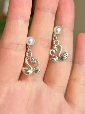 Handmade fairy whimsy cottage swan dangle earrings  🦢🩵 thumbnail 3