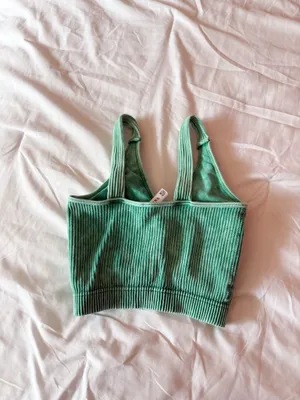 Zenana Kelly Green Washed Ribbed Crop Top Bralette Size S/M thumbnail 2