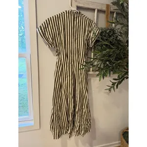 Banana Republic $180 Striped Poplin Shirt Dress V-Neck Pockets Olive/White 4 thumbnail 7