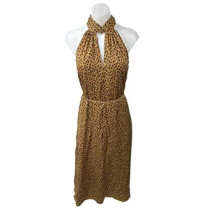 Banana Republic Brown Silky Satin Sleeveless Leopard Print Midi A Line Dress XS thumbnail 3