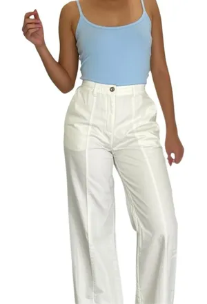 L.L. Bean Women's Mid-Rise‎ Wide-Leg Ankle White Utility Pants Casual Modern thumbnail 1